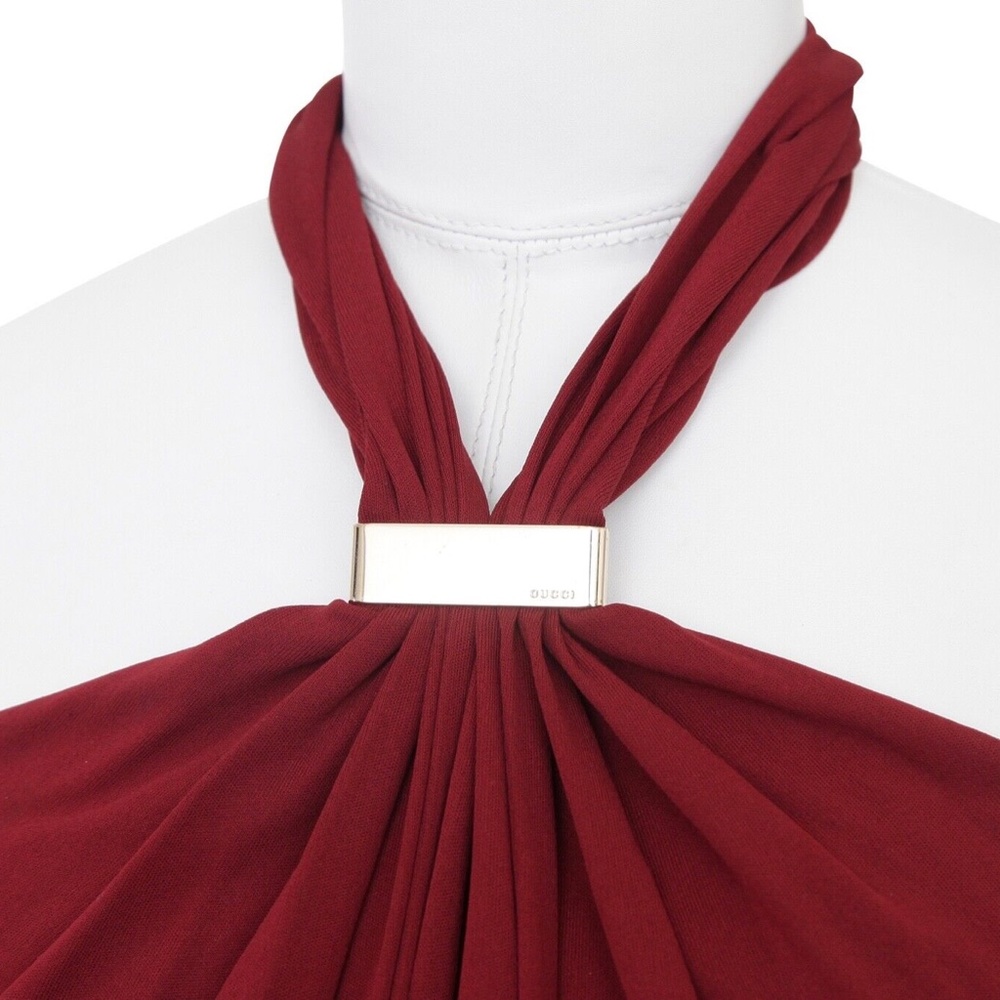 GUCCI Halter Dress Maroon Gold-Tone HW Red Brown Viscose Sleeveless Sz S - Picture 4 of 8